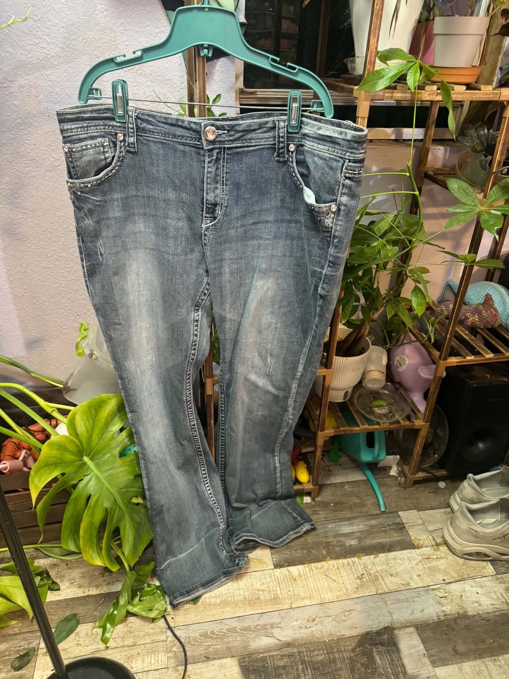 Grace Women's Boot Cut Distressed Medium Blue Jeans